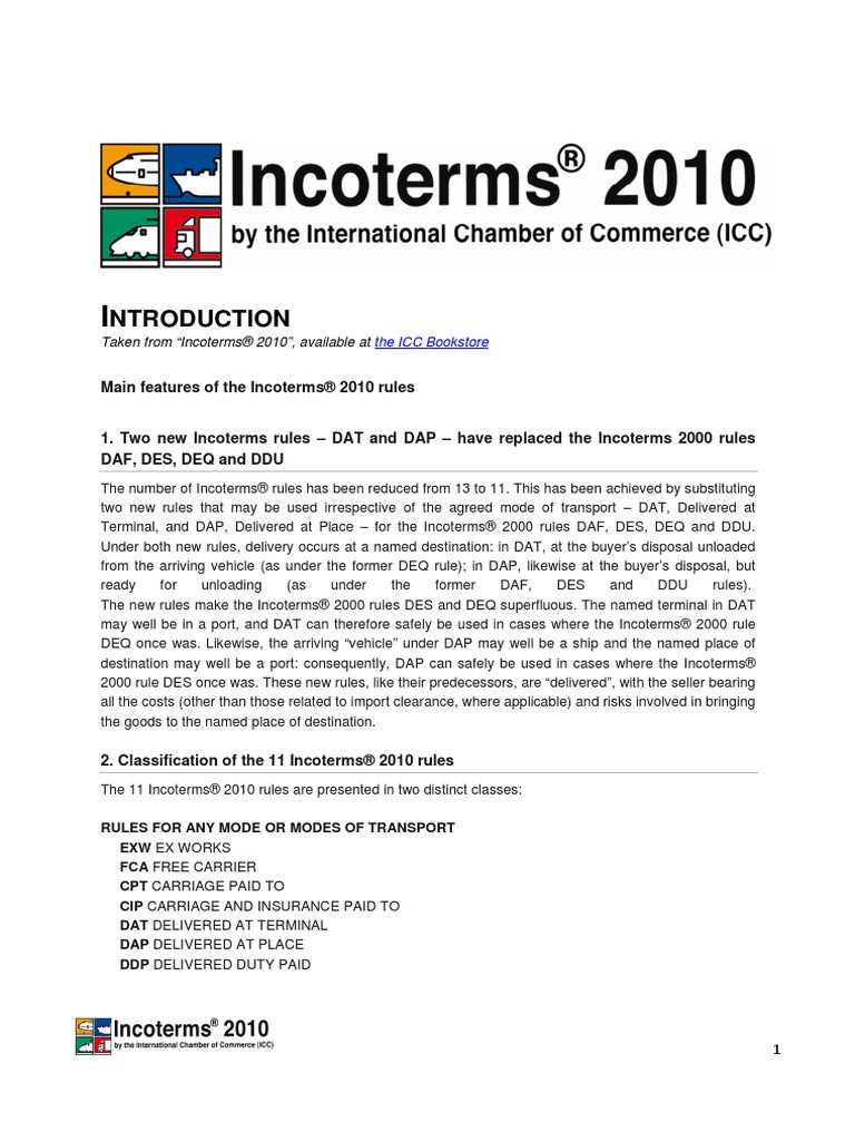 ICC Introduction To The Incoterms 2010 PDF | PDF | Private Law ...