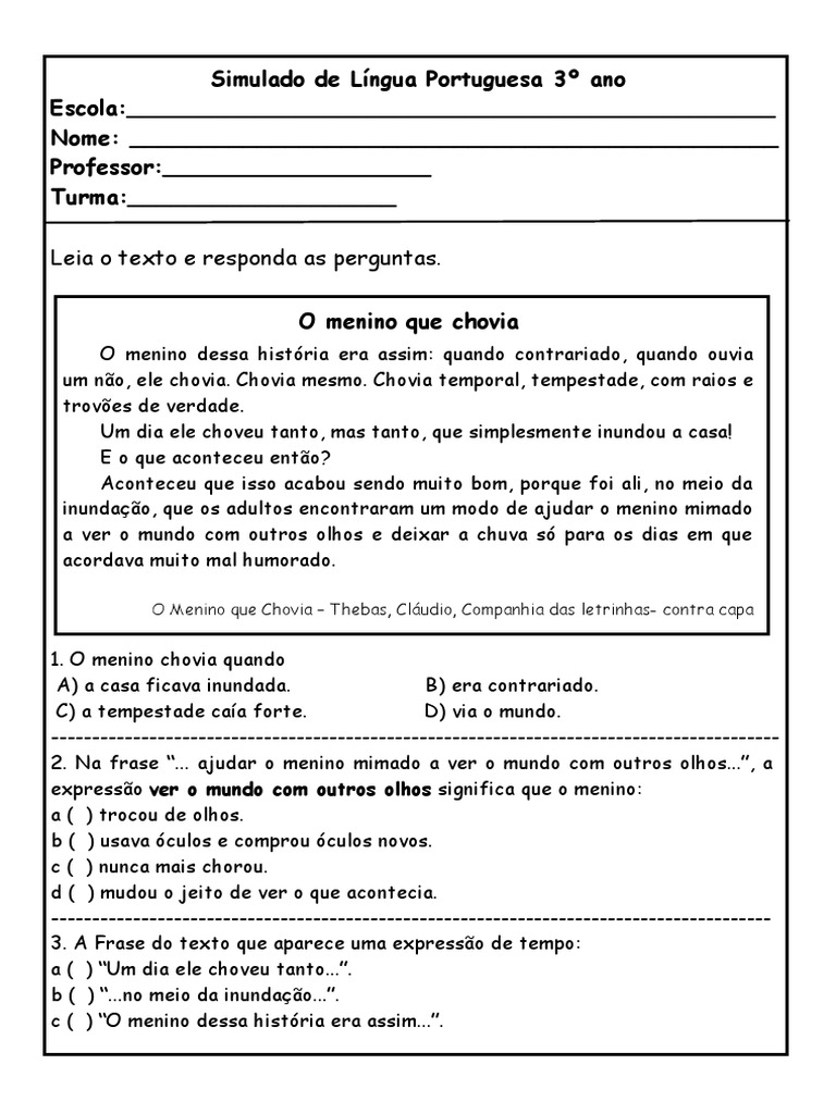 Simulado de Português 3º Ano | PDF | Natureza | Idiomas
