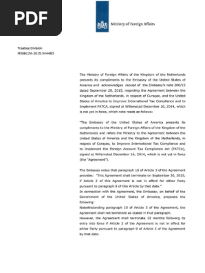 MINBUZA-2015.544483  Agreement and Supplemental Agreement in respect Curacao, signed by the Ministry of Foreign Affairs of the Kingdom of the Netherlands. (Sept. 28 2015)