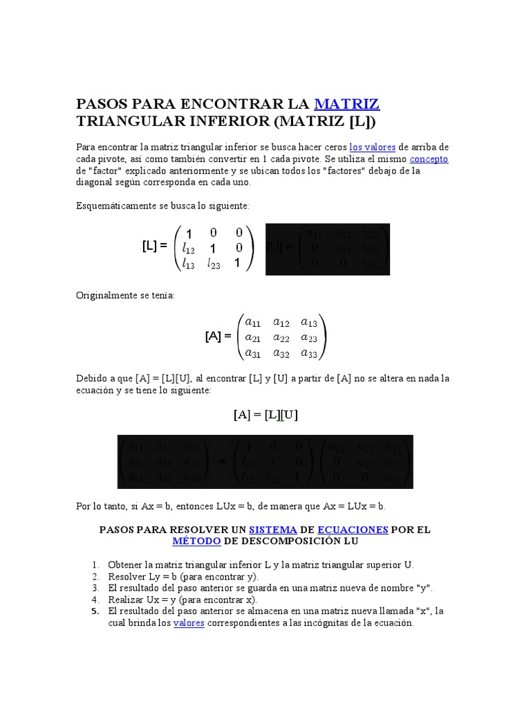 Pasos para Encontrar La Matriz Triangular Inferior | PDF