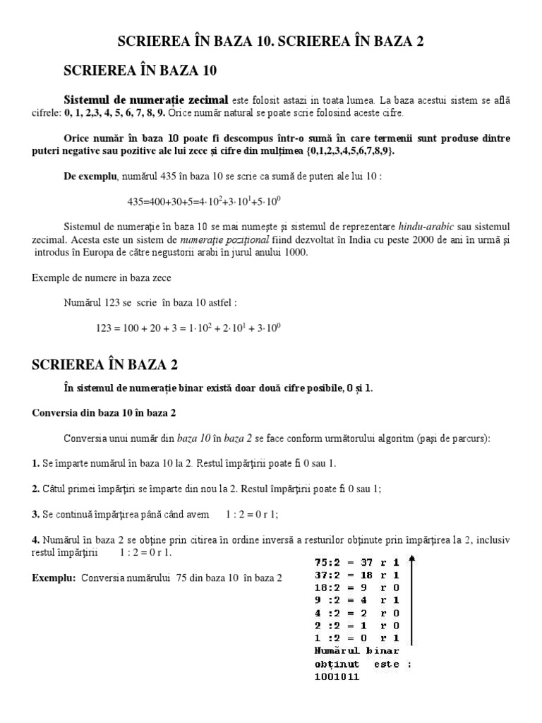 Baza 10 Si Baza 2 | PDF