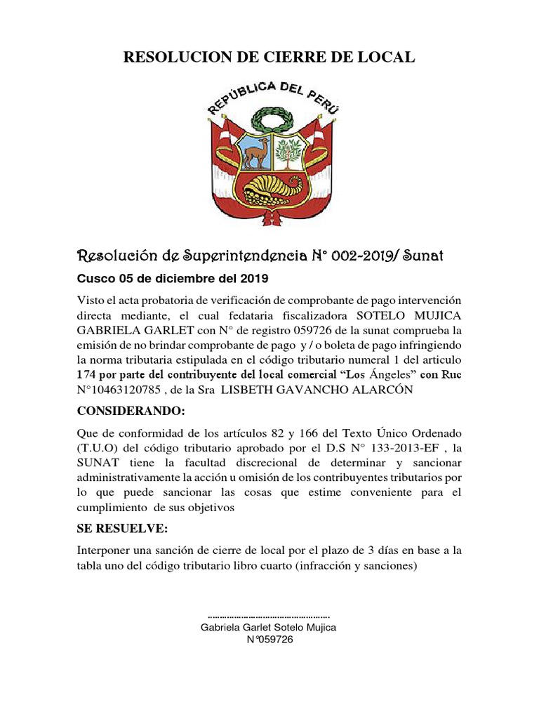 Resolucion de Cierre de Local | PDF