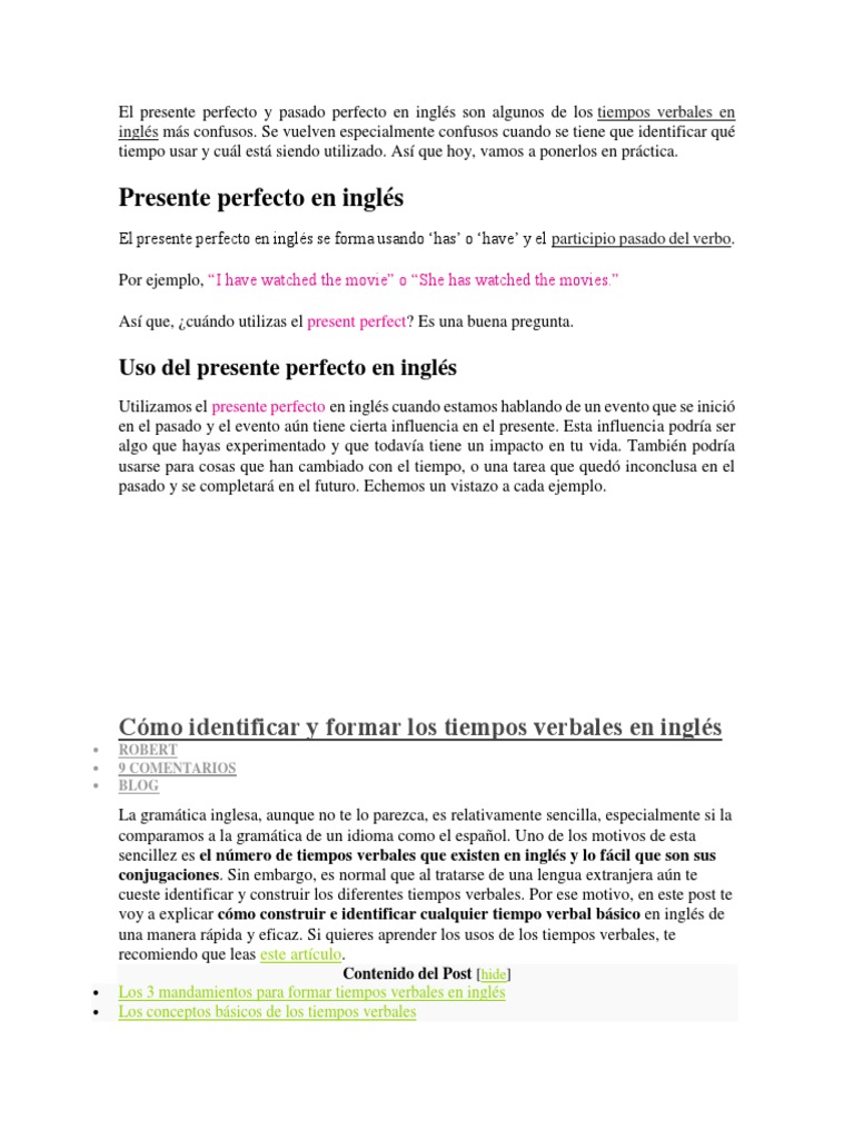 Usos del Presente y Pasado Perfecto | PDF | Verbo | Idioma en Inglés