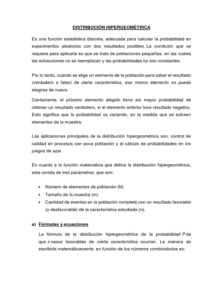 Distribución Hipergeométrica | PDF | Teoría de probabilidad ...
