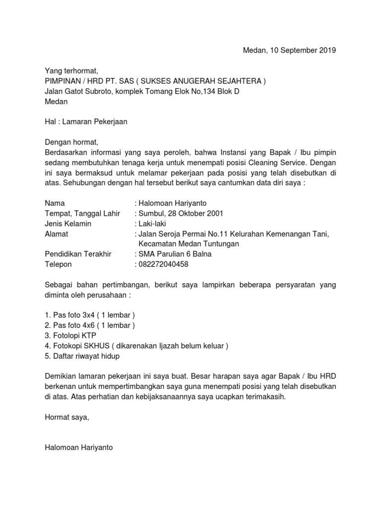 Contohsurat Co Contoh Surat Lamaran Cleaning Service Di Rumah Sakit