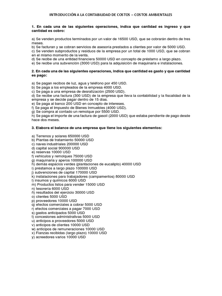 Introducciòn A La Contabilidad de Costos Ejercicios PDF | PDF | Hoja de ...