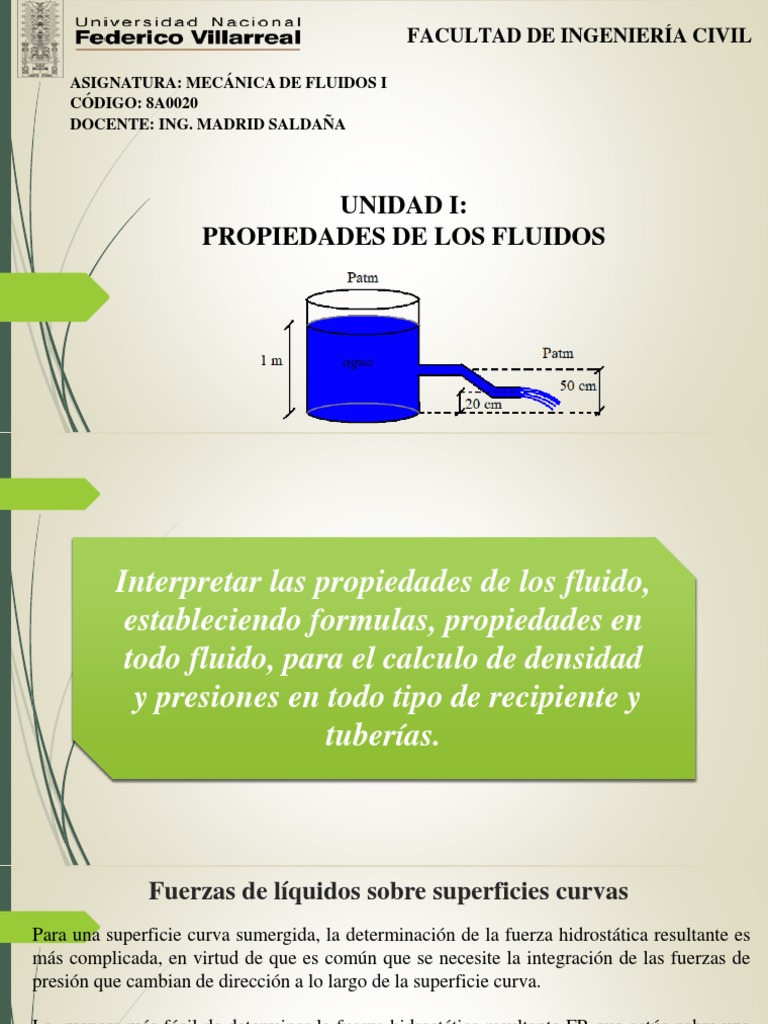 SESION IV UNIDAD I Propiedades de Los Fluidos | PDF | Presión | Líquidos