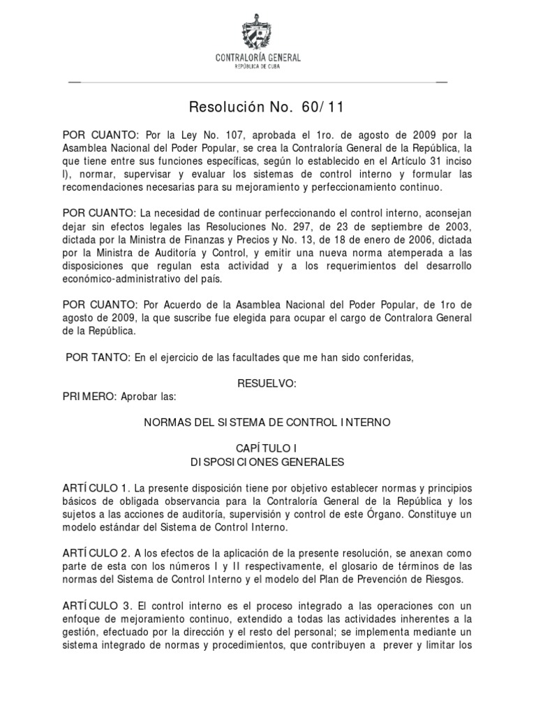 Normas del Sistema de Control Interno 60/11 | PDF | La seguridad ...