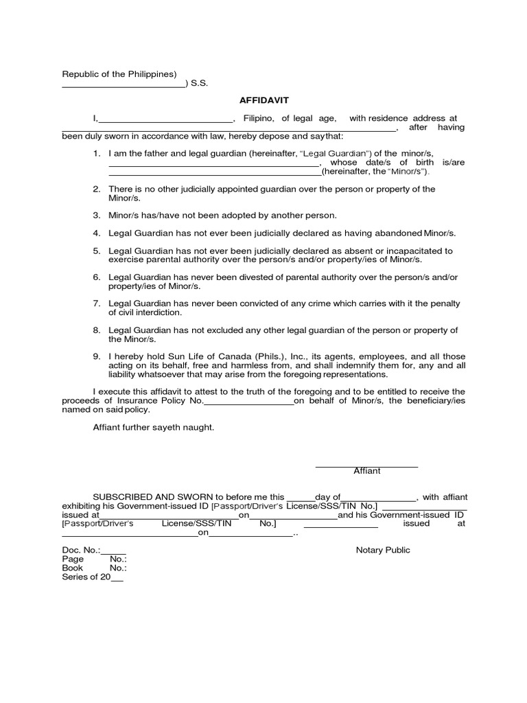 A7-Affidavit of Guardianship by Father - final.slocPI - 2 | PDF