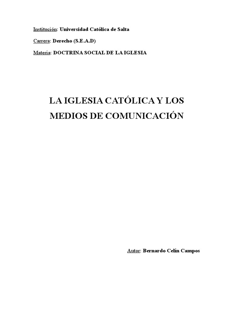 Trabajo Final - Doctrina Social de La Iglesia 1 | PDF | Iglesia ...