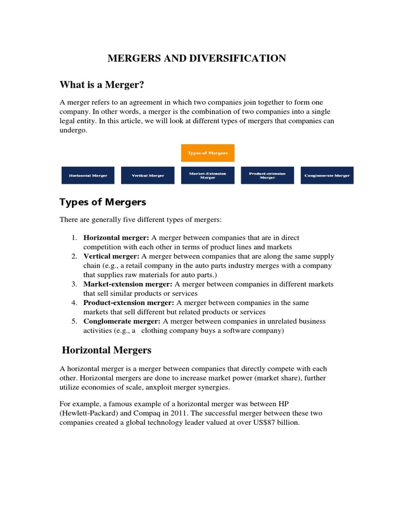 Types of Mergers and Diversification Strategies | PDF | Mergers And ...