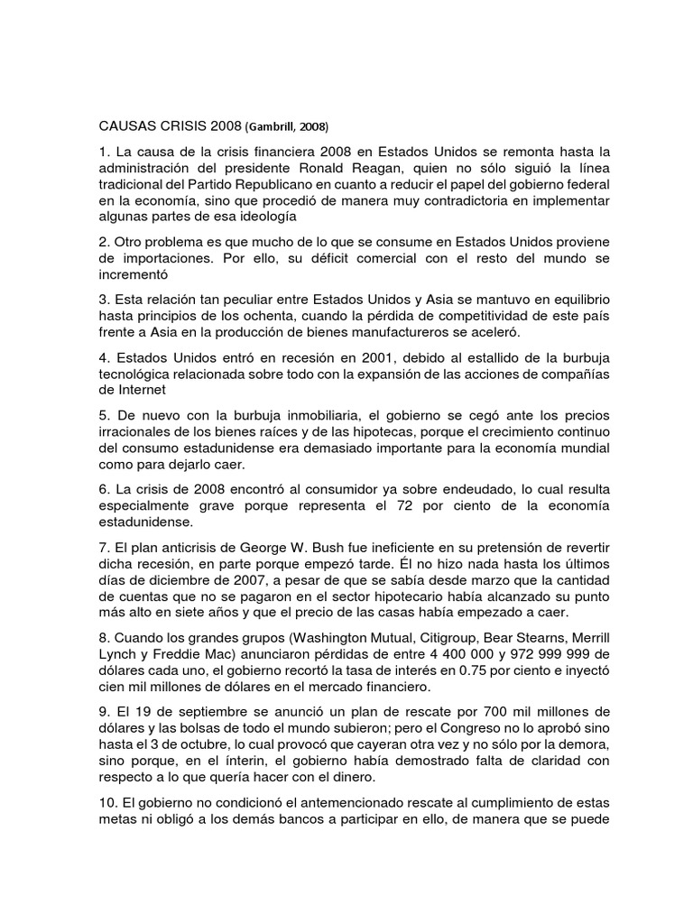 Causas de la Crisis Financiera 2008 | PDF | Crisis financiera de 2007 ...