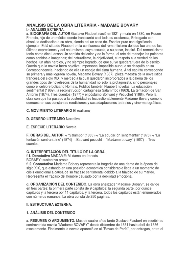 Analisis de La Obra Literaria Madame | PDF | Gustave Flaubert | Madame ...