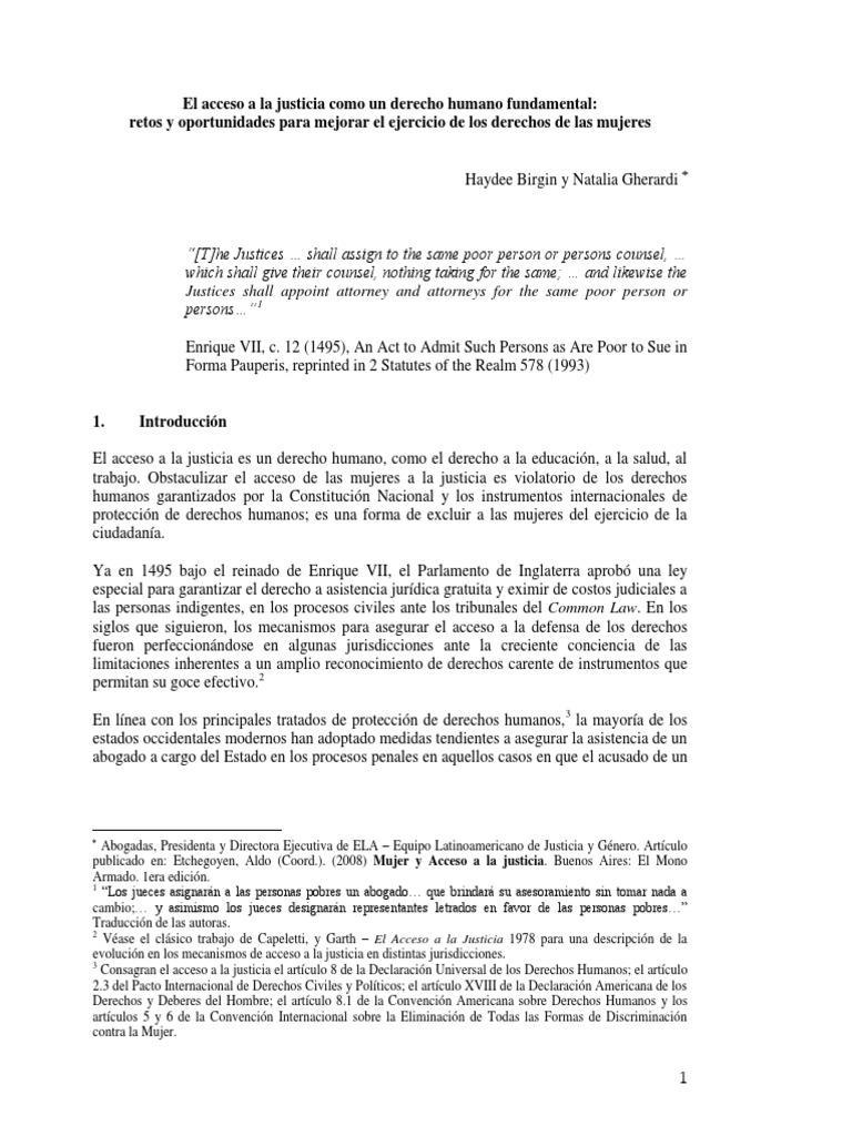 Acceso a la Justicia y Derechos de las Mujeres | PDF | Convenio europeo ...