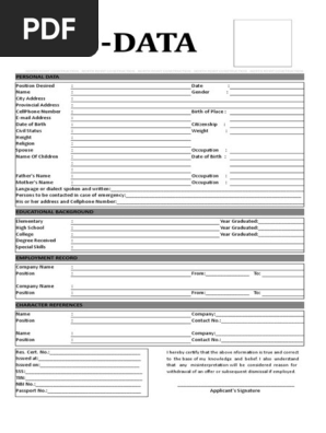 Biodata Form Philippines Excel