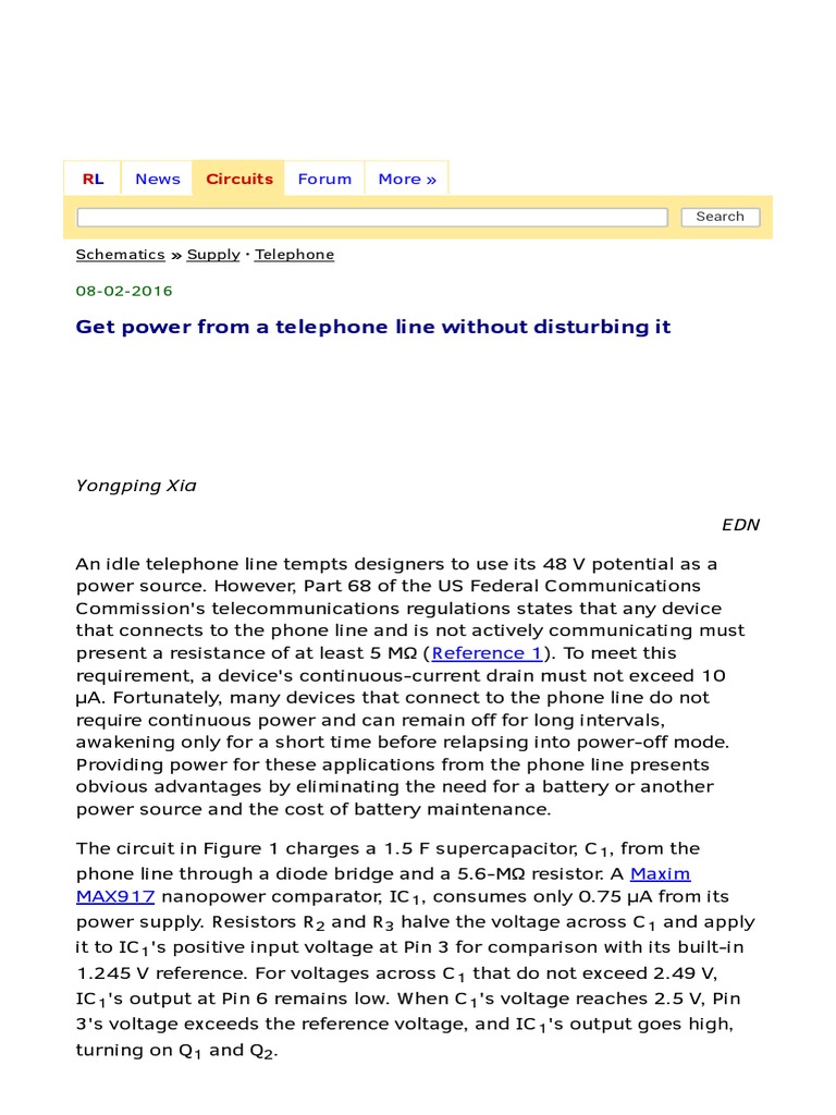 Get Power From A Telephone Line Without Disturbing It | PDF ...