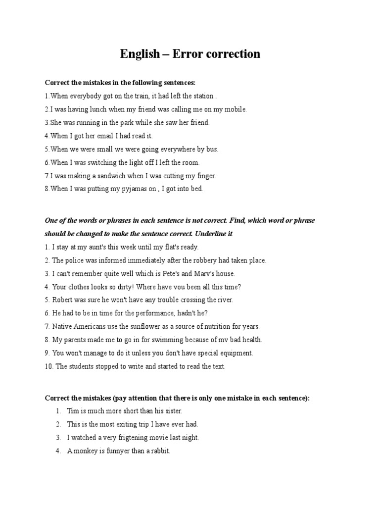 Class 9 English Error Correction Exercises | PDF | Language Arts ...
