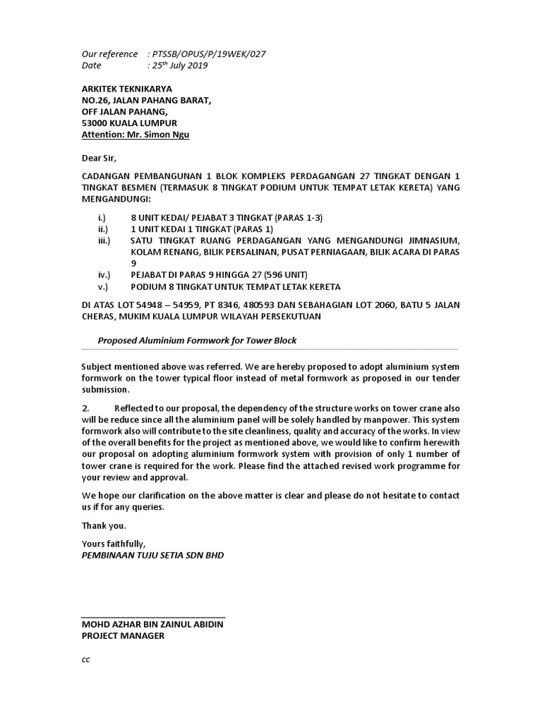 027 Propose Aluminium Formwork System Pdf Economic Sectors Materials