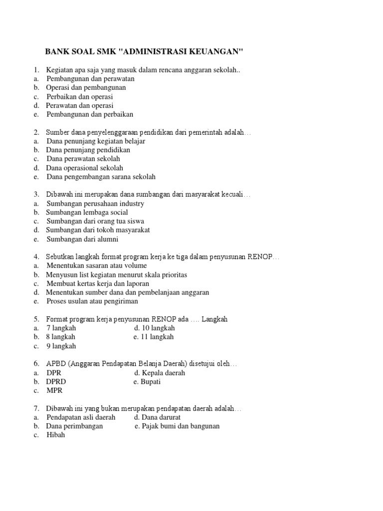 Bank Soal Keuangan 1 Pdf