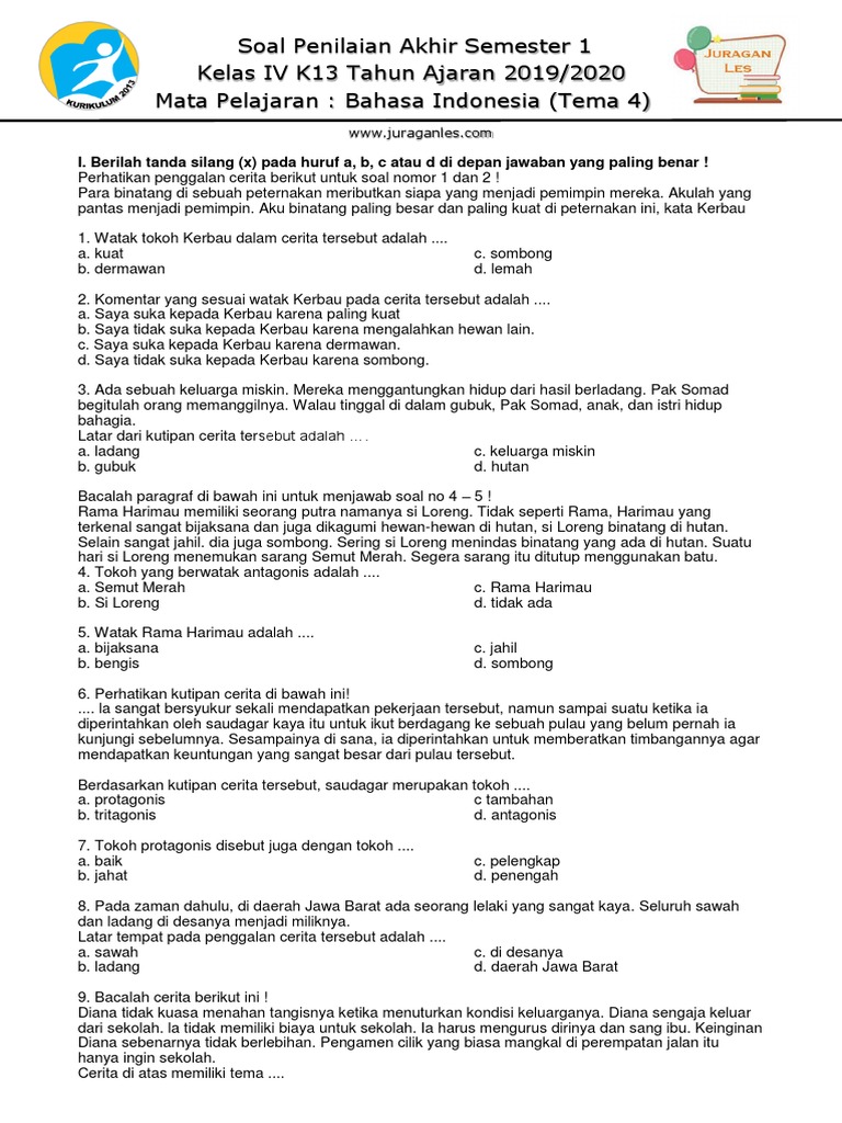 Soal Tokoh Antagonis Protaginis Cerita Anak Kelas 6 Sd - Gudang Belajar