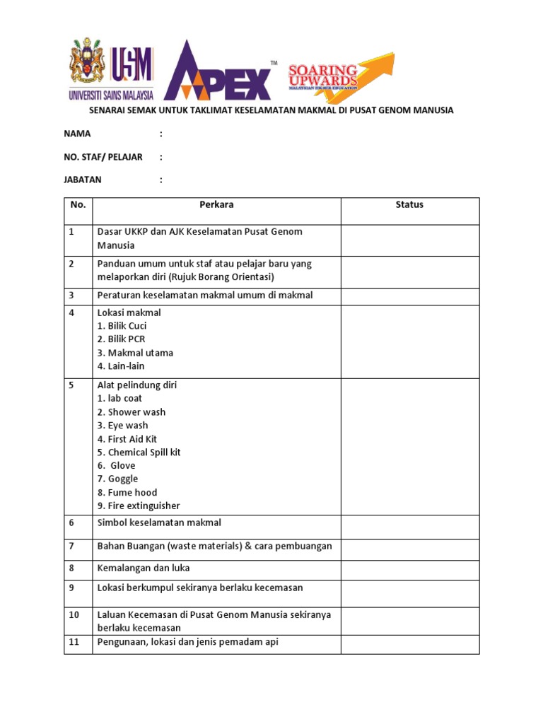 Checklist Untuk Taklimat Keselamatan Makmal | PDF | Sains & Matematika