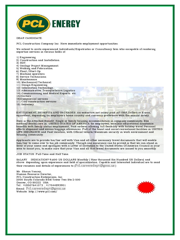 2014 Recruitment Alert Pcl Construction Enterprises Inc Docx