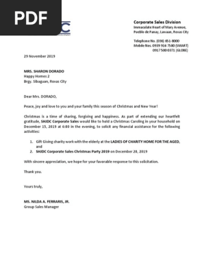 Solicitation Letter for Christmas Party