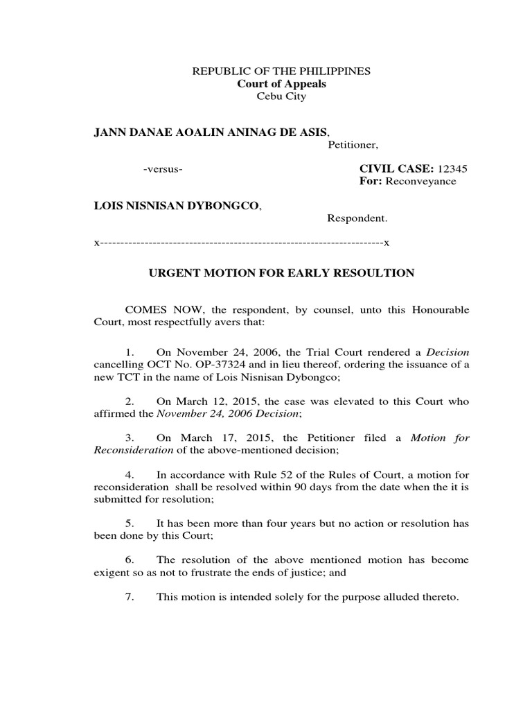 Urgent Motion for Early Resolution | PDF | Affidavit | Virtue