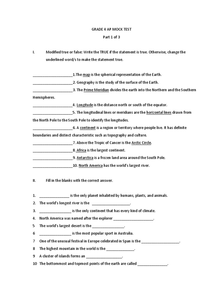 Grade 4 AP Mock Test | PDF | Longitude | Earth