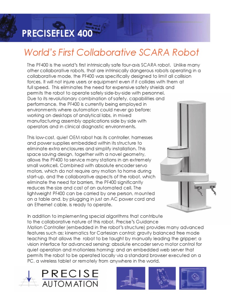 PreciseFlex 400: Safe Collaborative SCARA Robot | PDF | Robot | Robotics