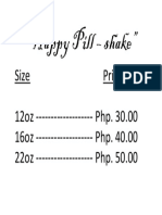 Happy Pill shake sizes and prices