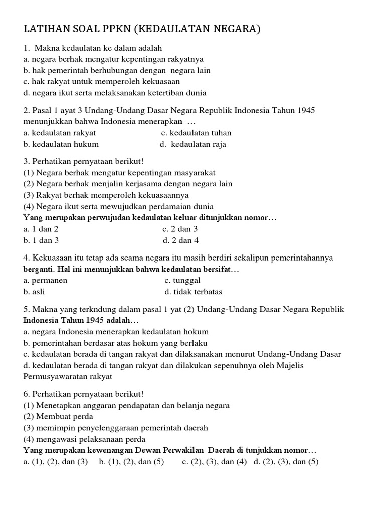 Latihan Soal Ppkn Kls 9 Docx