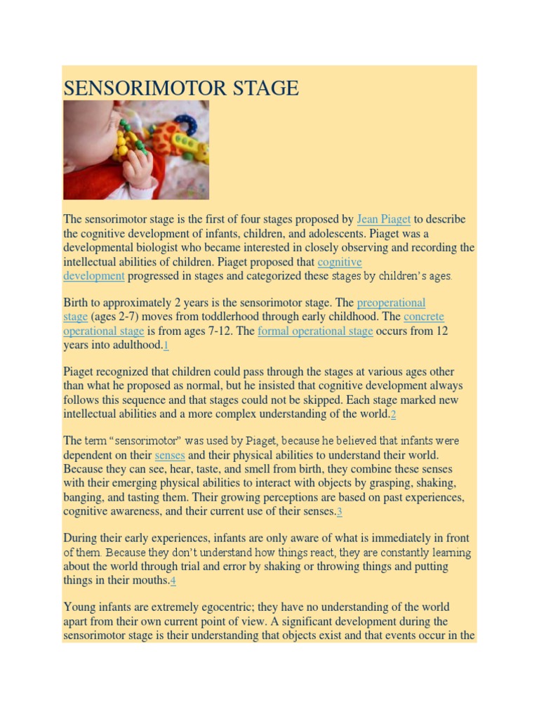 Sensorimotor Stage PDF Cognitive Development Childhood