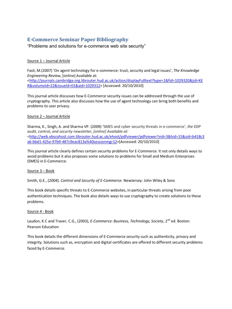 ECommerce Seminar Paper Bibliography  E Commerce  Authentication