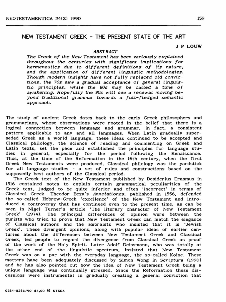  j p louw new testament greek the present state of the art