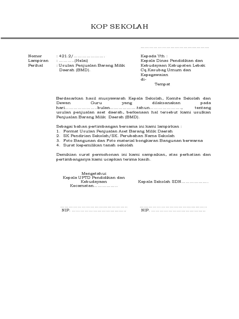 Format Usulan Penjualan Aset Bmd