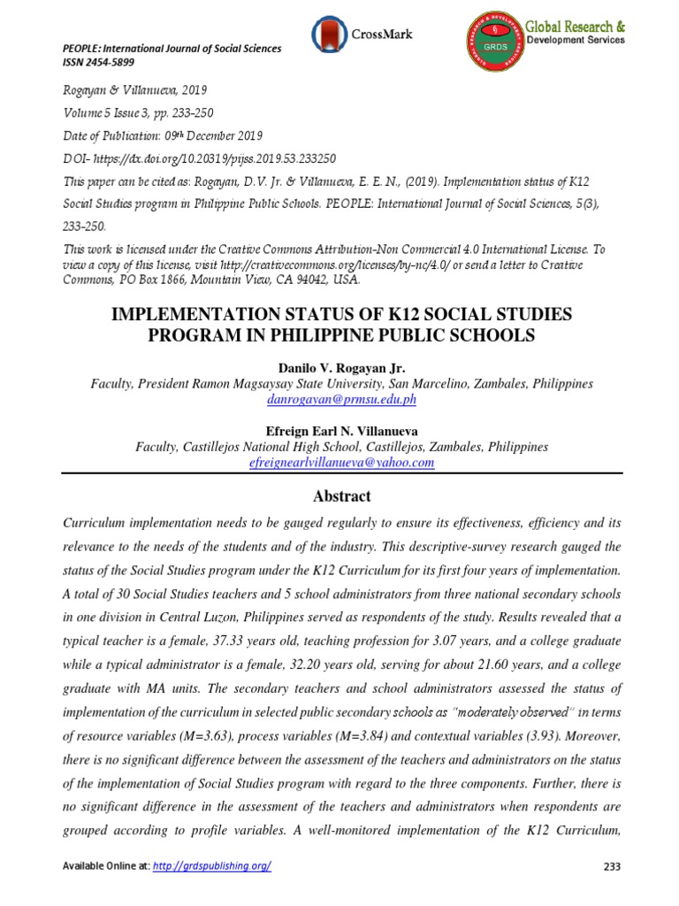 K12 Social Studies Program Status in PH | PDF | Survey Methodology ...