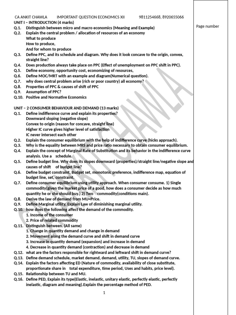 Key Economics Questions for XII Students | PDF | Demand | Price ...