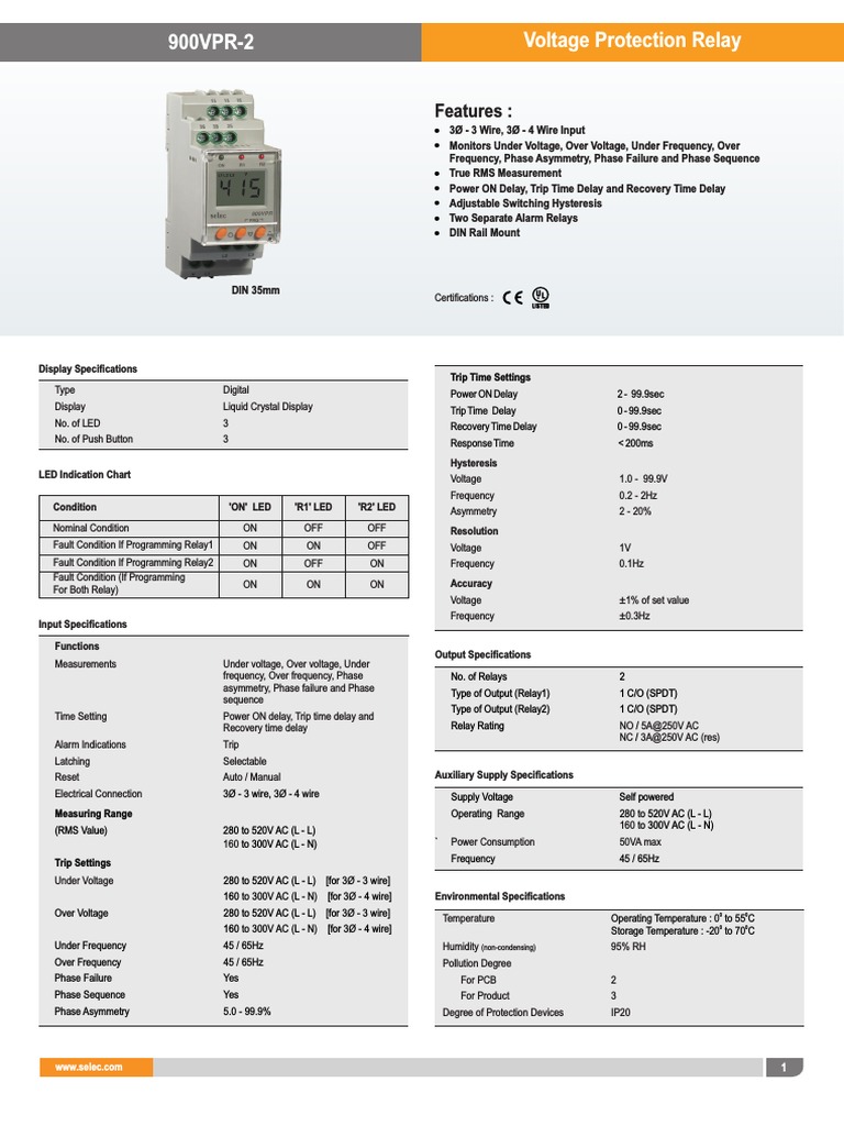 Selec 900VPR-2 Voltage Relay Manual | PDF | Relay | Alternating Current