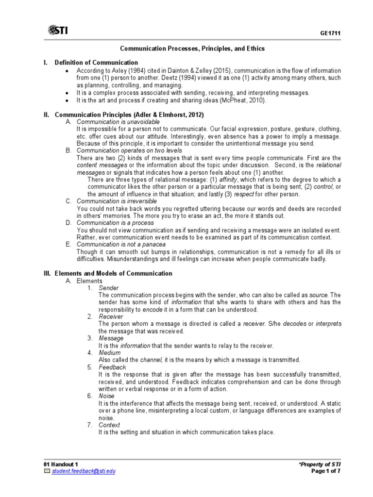 01 Handout 1 PDF Instant Messaging Nonverbal Communication