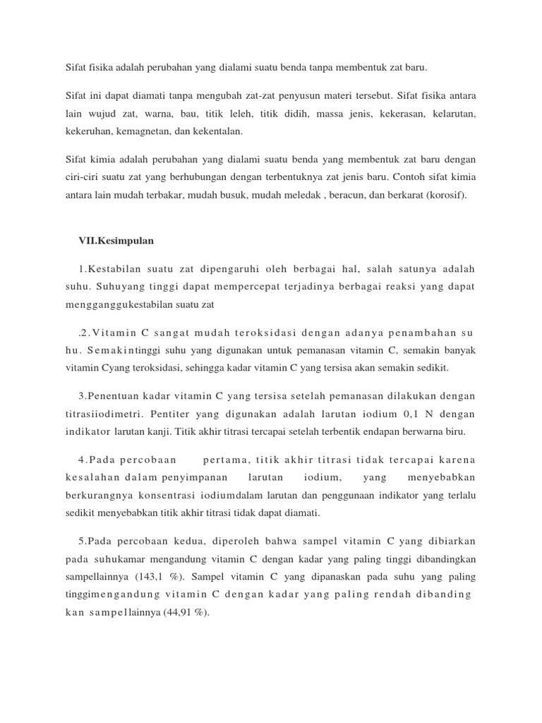 Sifat Fisika Adalah Perubahan Yang Dialami Suatu Benda Tanpa Membentuk Zat Baru Docx