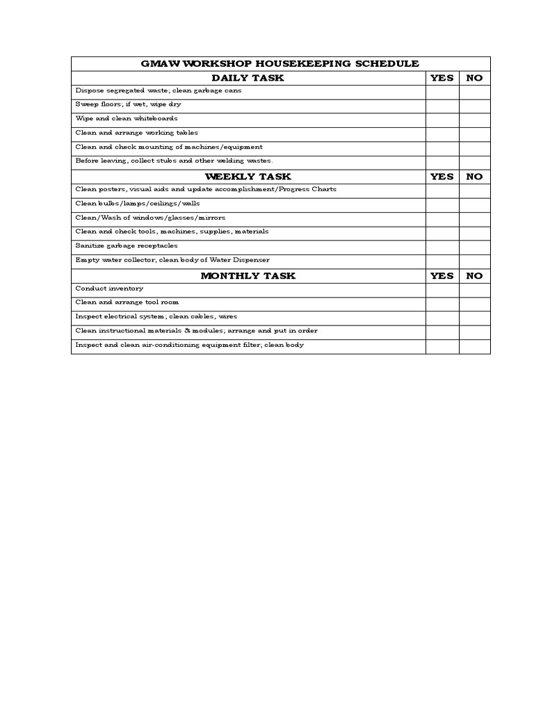 Workshop Housekeeping Schedule | PDF