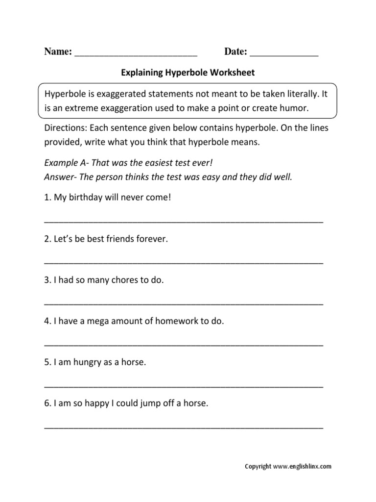 Explaining Hyperbole Worksheet PDF | PDF