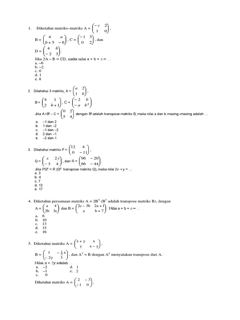contoh soal matriks kelas 11