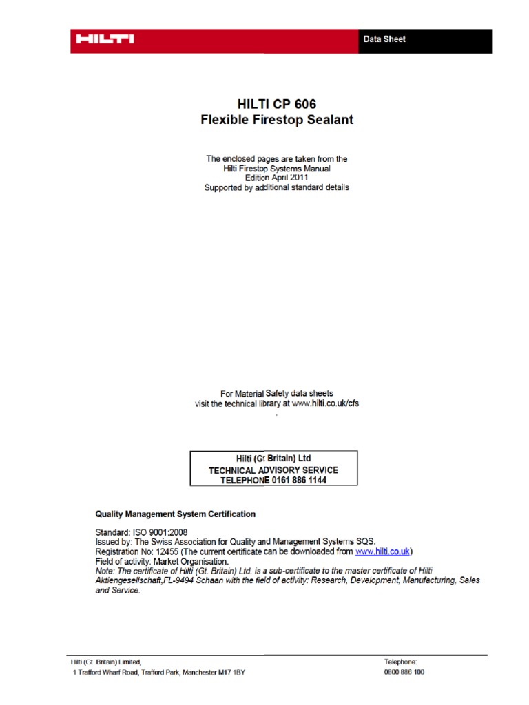 Hilti Firestop Binder Hilti CP 606 Flexible Firestop Sealant PDF