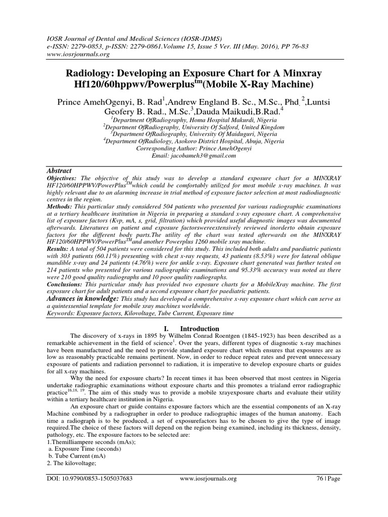 Mobile X-Ray Exposure Chart Development | PDF | X Ray | Radiography