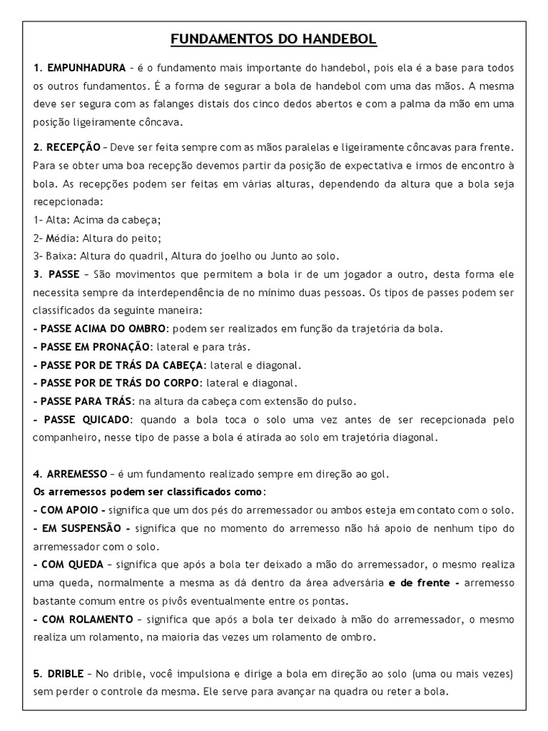 Fundamentos do Handebol: 7 Principais | PDF | Esportes | Lazer