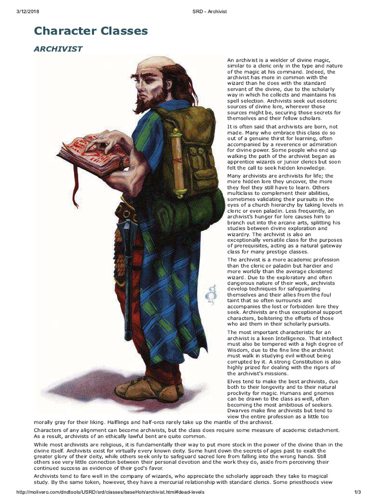 D&D 5E Archivist Class Overview | PDF | Characters Created