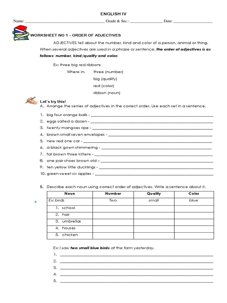 ENGLISH IV WS Order of Adjectives | PDF | Adjective | Syntactic ...