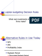 Capital Budgeting Decision Rules: What Real Investments Should Firms Make?